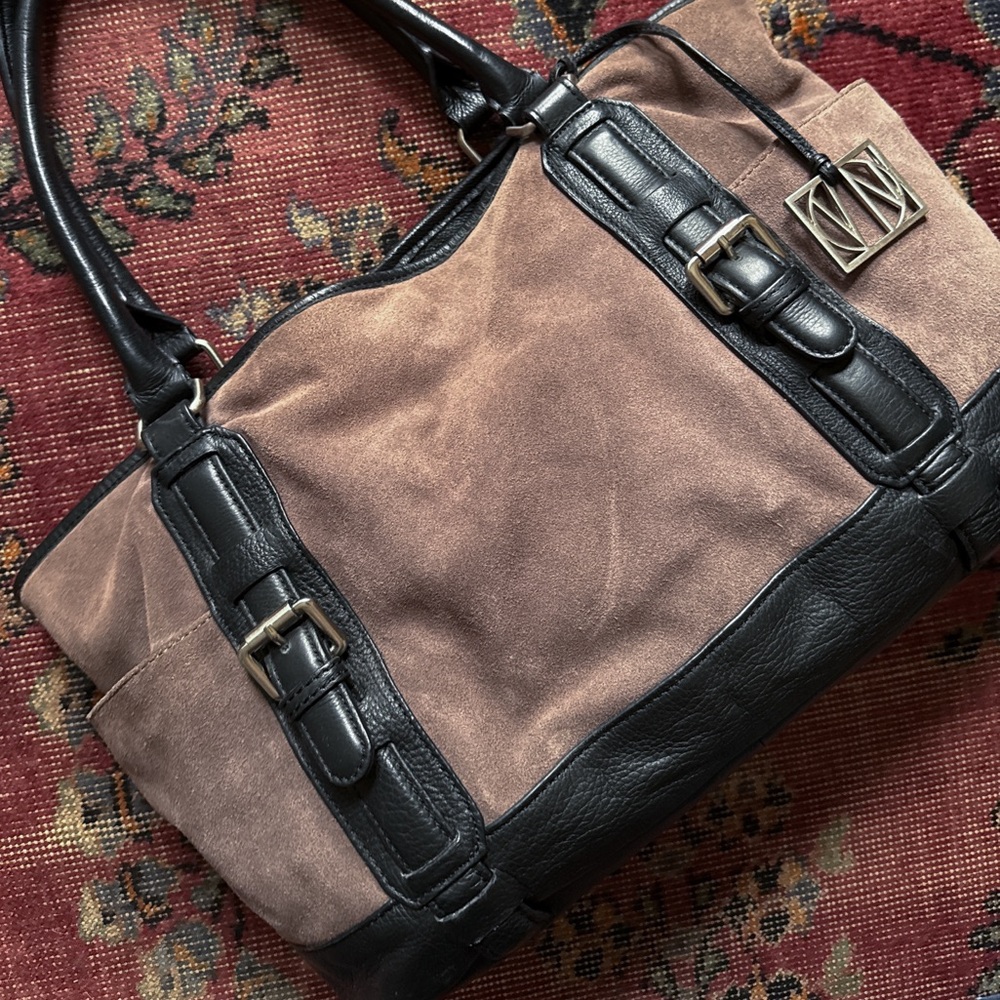 Via Neroli Black and Mauve Brown leather suede Satchel